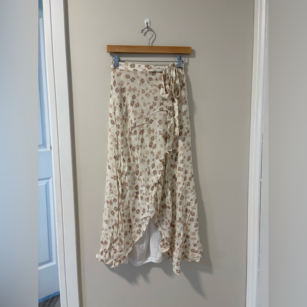 Endless Blu Floral Jacquard Surplice Skirt